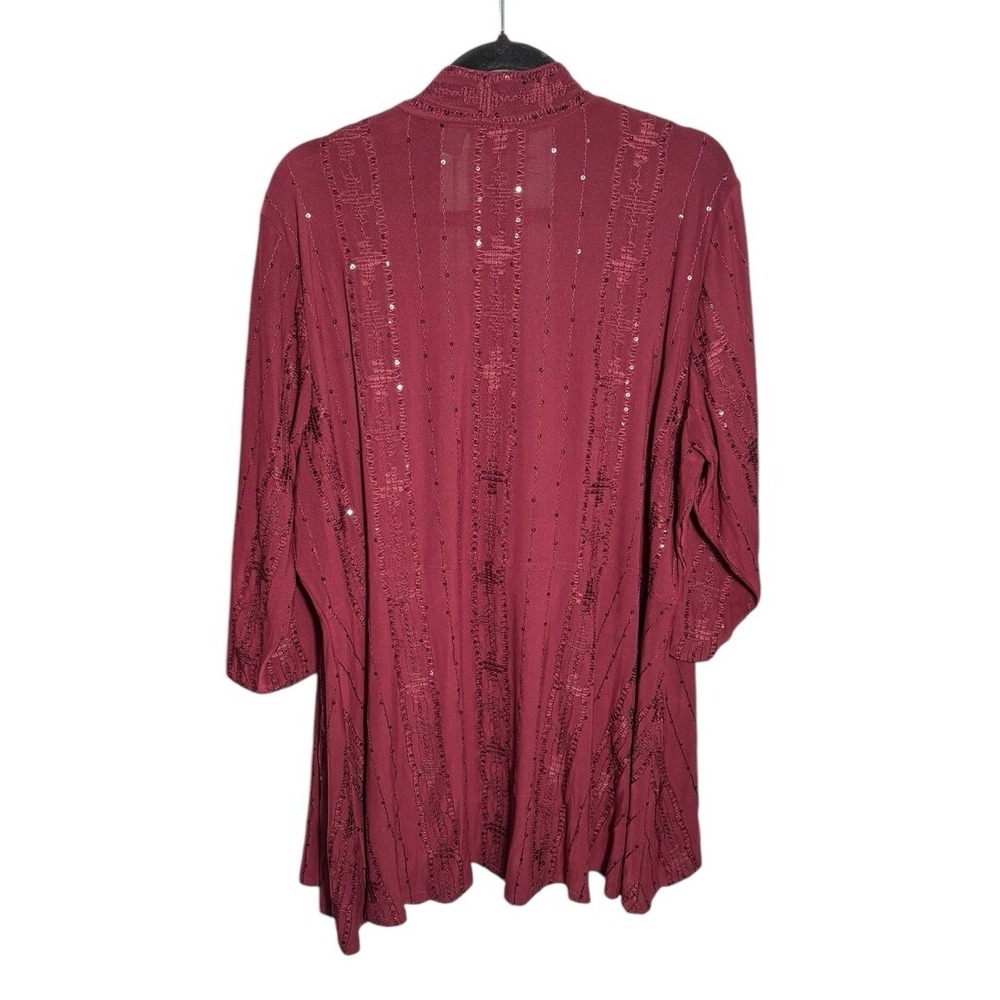Susan Graver Burgundy Sequin Design Open Front Cardigan Size 2X Holiday Party - Picture 3 of 3